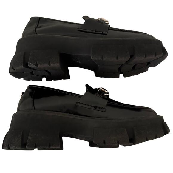 Steve Madden Black Trifecta 2" Platform Retro Loafer Shoes w/Silver Buckle-6 - Picture 4 of 7